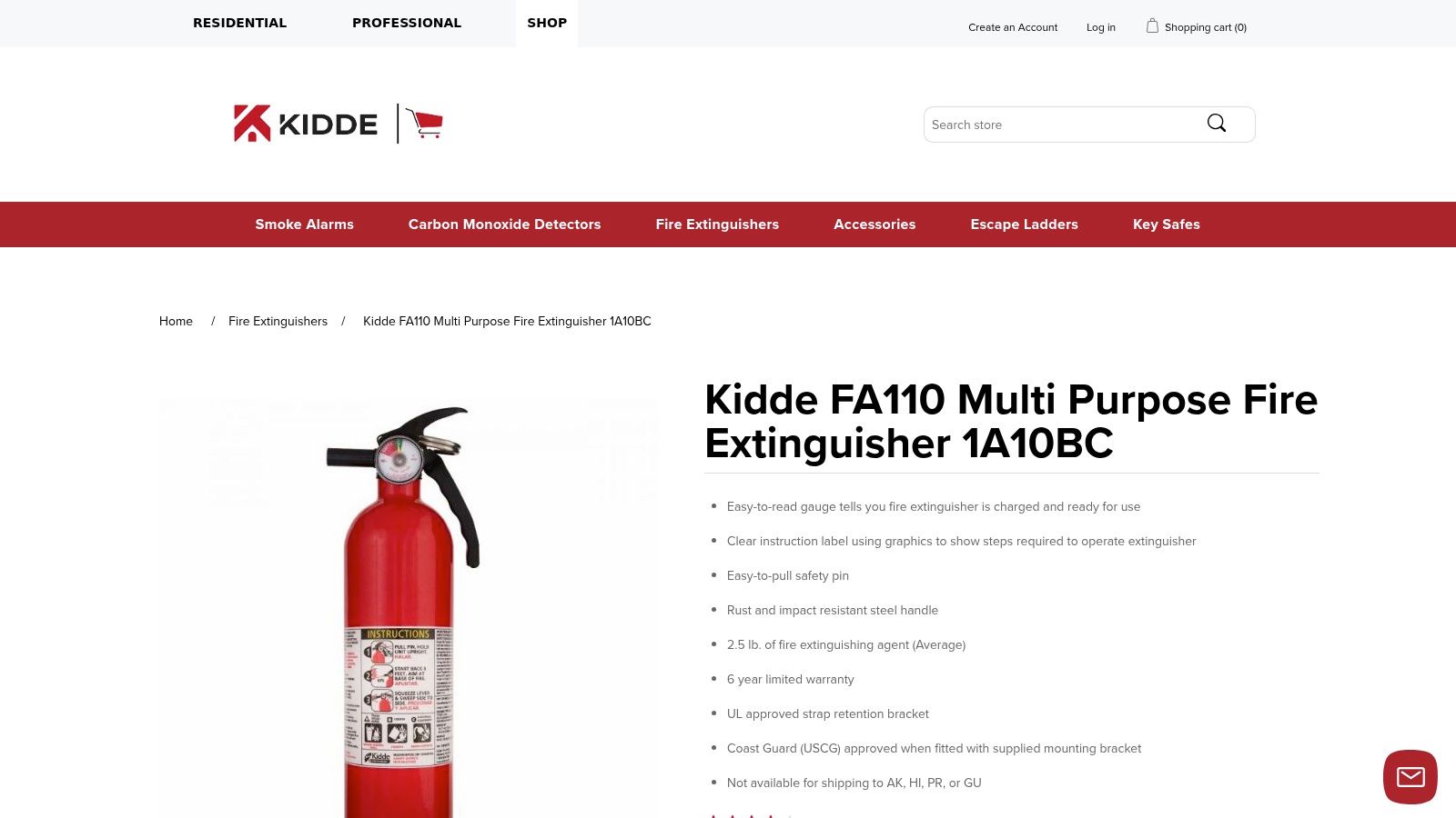 Kidde FA110 1-A:10-B:C Multipurpose Fire Extinguisher